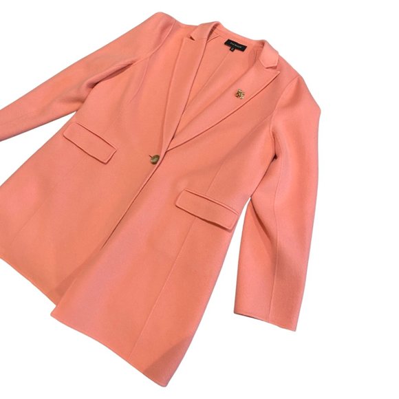 💕sold💕TALBOTS Coat Women's Jacket Salmon Pink Wool Blend Pea Coat Size 14 - Picture 2 of 7